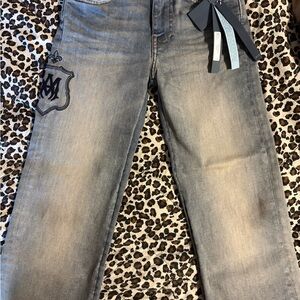 AMIRI Grey Distressed Kids Jeans with Embroidered Crest